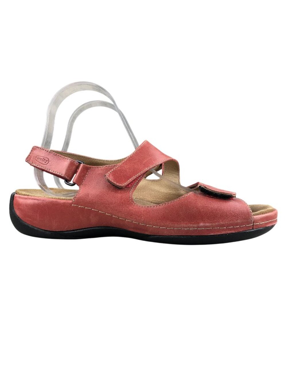 Wolky Women's EU 40 (US 9) Liana Red Leather Open Toe Hook & Loop Casual Sandal